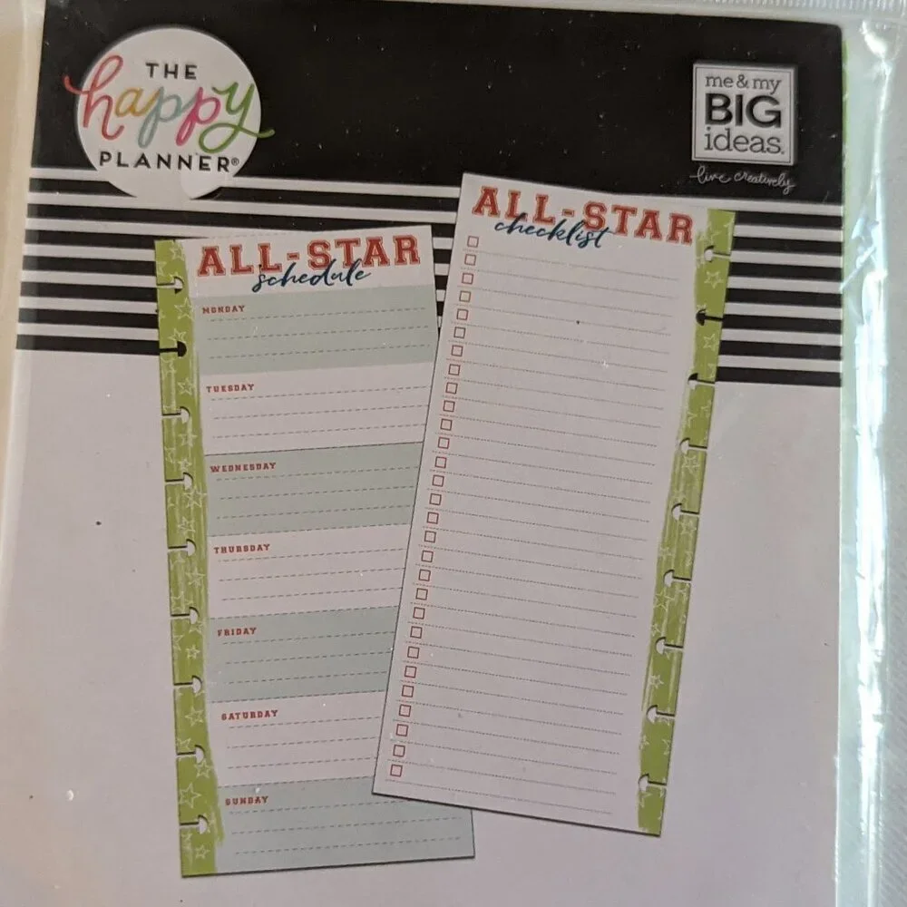 NWT Happy Planner 'All Star Schedule' 60 Classic Half Sheet Weekly Filler Paper